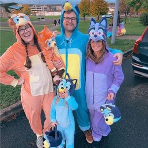 Handmade Bandit (Bluey) Costume - Men’s XL Blue Zipper Onesie Halloween Cosplay